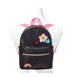 Claire's‎ Checkered Daisy Patch Black Quilted Mini Backpack